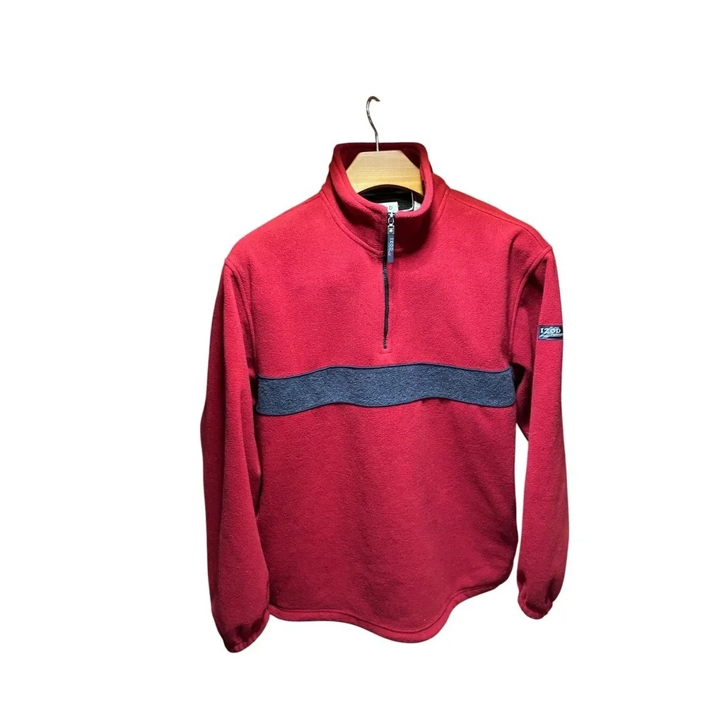 Izod Red Fleece 1/4 Zip Pullover‎ Mens Casual Warm Top